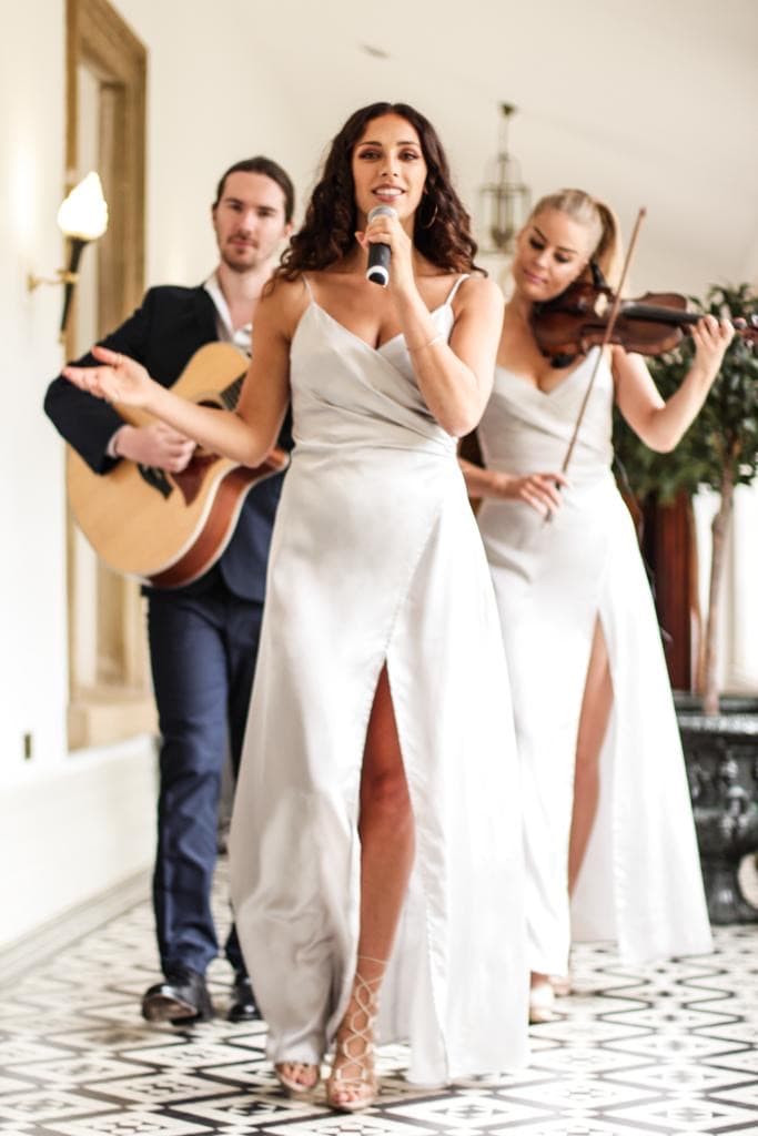 Singer with full musicians trio